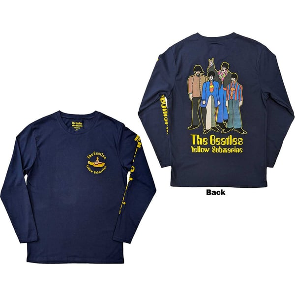 The Beatles Unisex Long Sleeve T-Shirt: Yellow Submarine Band (Back & Sleeve Print) (X-Large)