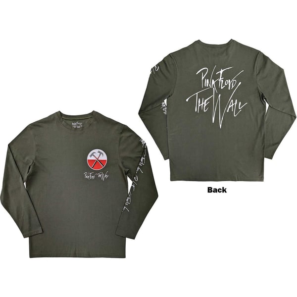 Pink Floyd Unisex Long Sleeve T-Shirt: The Wall Hammers Logo (Back & Sleeve Print) (Large)
