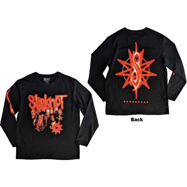 Slipknot Unisex Long Sleeve T-Shirt: The End So Far Group Photo Tribal-S Nonagram (Back & Sleeve Print) (Medium)