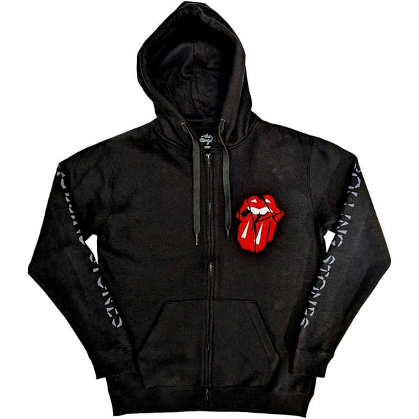 The Rolling Stones Unisex Zipped Hoodie: Hackney Diamonds Shattered Tongue (Sleeve Print) (X-Large)