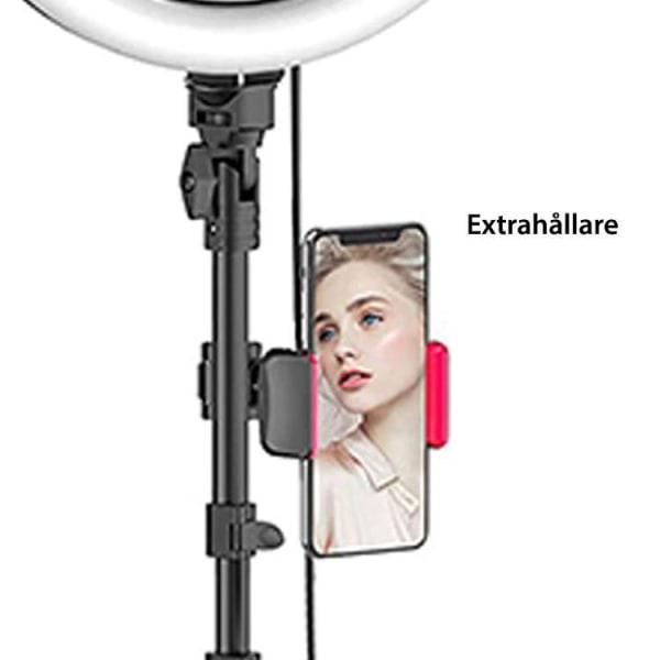 Selfie Lampe LED Ring Light med Justerbart Stativ 50 - 216 cm + Ekstra Beslag til Mobiltelefon + Fjernbetjening
