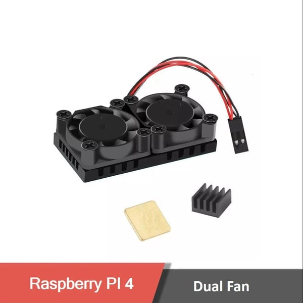 Dobbeltblæser med varmeskjold + køleplader til Raspberry Pi 3/3B+4B