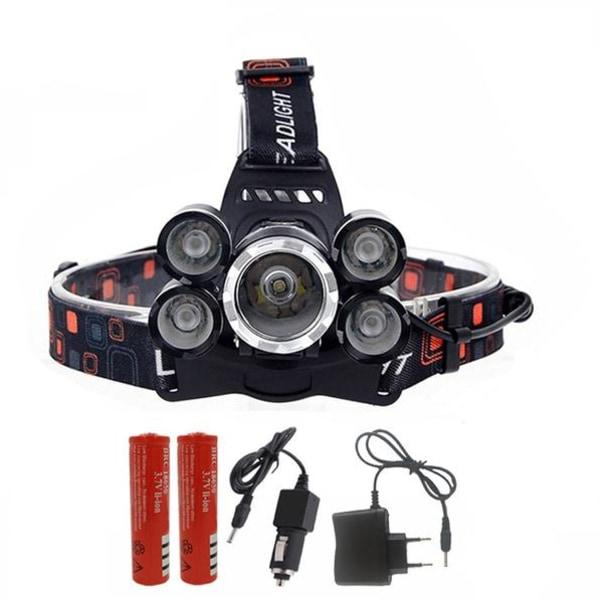 Vahva otsalamppu 5 x LED CREE T6 Sisältää akut ja laturin