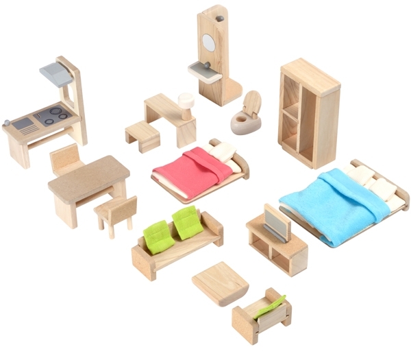 Grønt dukkehus med møbler - Plantoys