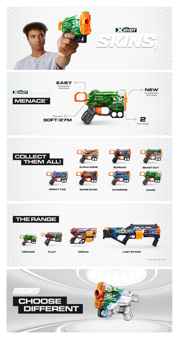 Zuru X-Shot skins uhkaava dart Blaster 8 Darts