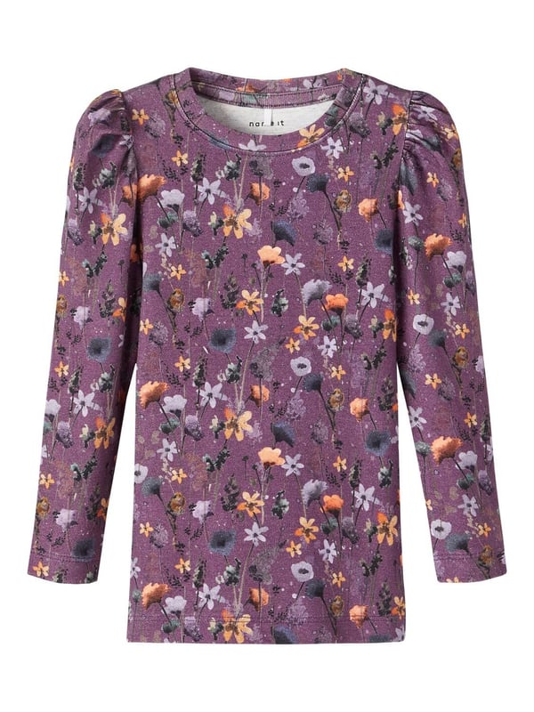 Name it langærmet top, lilla blomster, størrelse 110