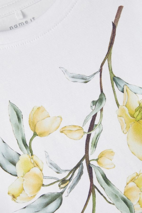 Name it Mini Top med Flower White, størrelse 110