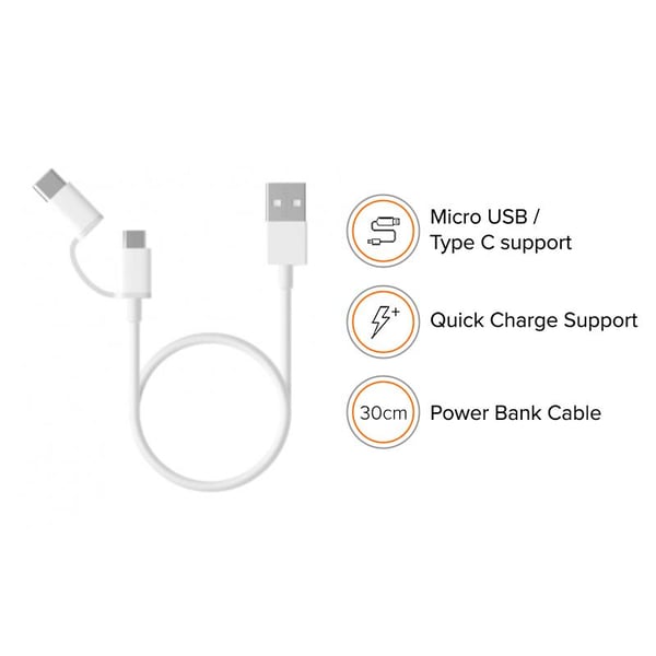 Xiaomi Mi 2-in-1 -kaapeli Micro USB - Type-C (30cm)