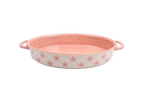 Elegant handmålad ugnsform med rosa stjärnor