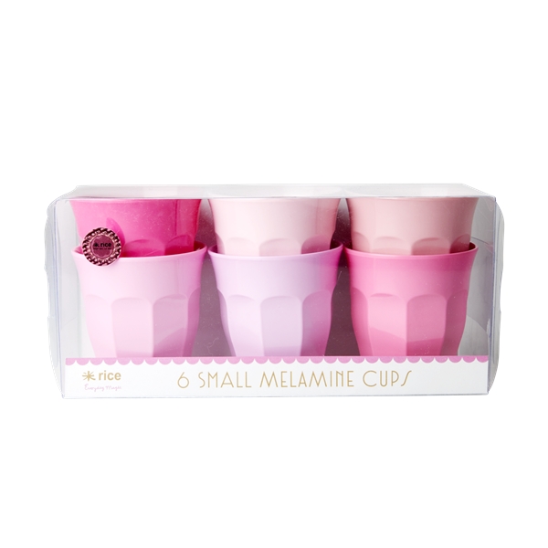 Melamin kopper med 6 stk. i rosa skala