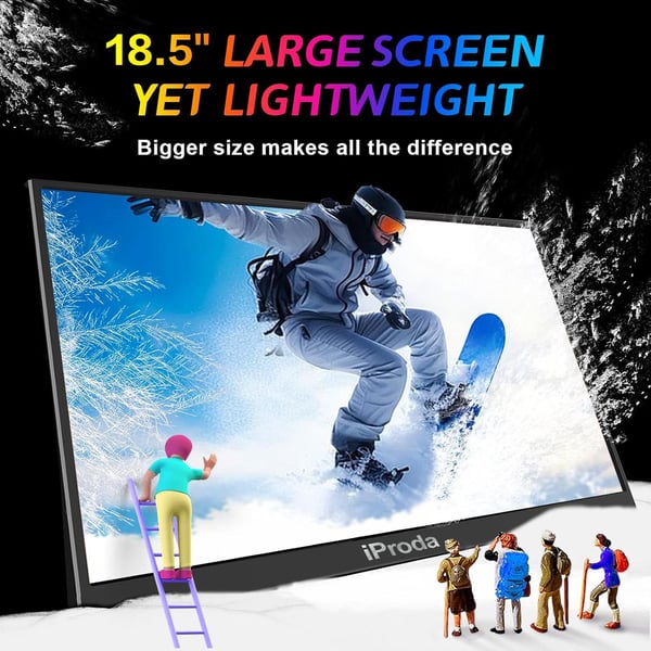 18,5" Kannettava USB-näyttö 1920×1080p 120Hz, USB-C/HDMI, IPS, HDR, Sinivalosuodatin, 100% sRGB, sisäänrakennetulla tukijalalla, Laptop/PC/Mac/PS3/PS4