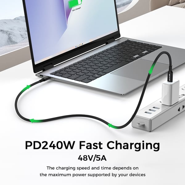 NÖRDIC 1,5 m USB4 USB-C til C nylonflettet kabel PD3.1 240W 40G 8K60Hz 4K144Hz Svart