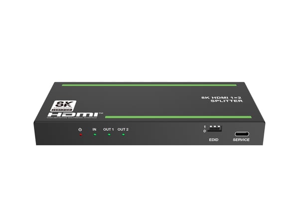NÖRDIC 8K HDMI 2.1 Splitter 1 til 2 & Ekstraktor Optisk SPDIF & Stereo HDR EDID Dolby Atmos, True HD, Digital Plus, DTS-HD Master