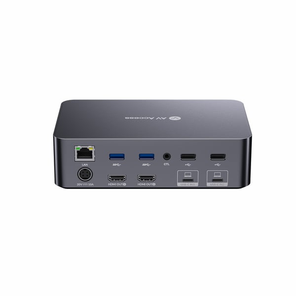 AV Access iDock C20 Dockningsstation och KVM-switch 2 till 2 USB-C till HDMI, 4K60Hz, 6x USB-A, 1x USB-C PD 100W, 1x 3,5mm AUX, 1x SD-kortläsare, 2x60