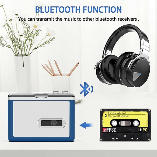 Ezcap Bluetooth-kassettspiller, Walkman-båndspiller med 3,5 mm utgang og hodetelefoner