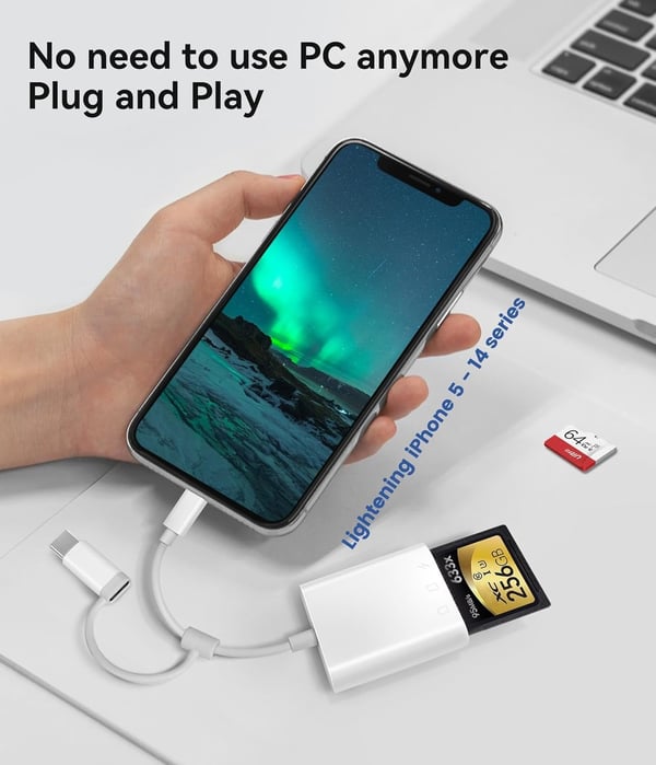 NÖRDIC USB-C, Lightning-kortleser 2 spor SD, MicroSD 1xUSB-C Lading PD30W UHS-I