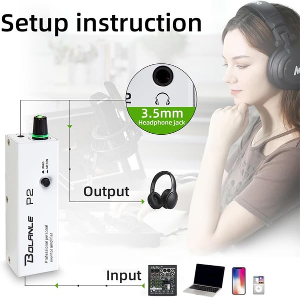 Bærbar In Ear Monitor Forstærker, Hodetelefonforsterker med XLR og TRS Inngang 3.5mm Utgang