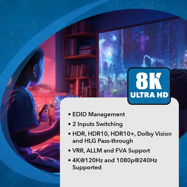 NÖRDIC HDMI Splitter 2 in 2 out, 4K@120Hz, Dolby Vision Pass-Through, HDCP 2.3, Auto EDID Management