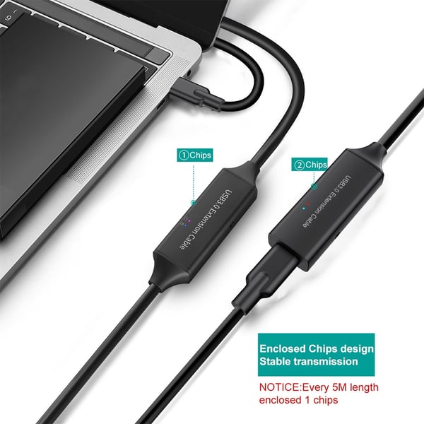 NÖRDIC aktiv 10m USB-C 3.0 SuperSpeed 5Gbps forlengelseskabel hann til hunn