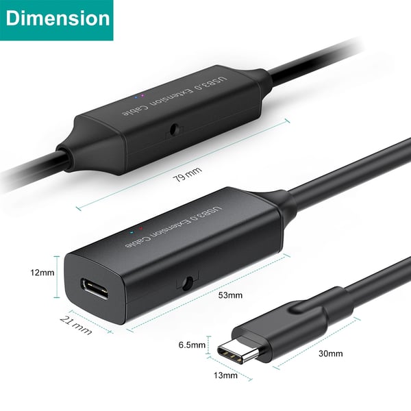 NÖRDIC aktiv 10m USB-C 3.0 SuperSpeed 5Gbps forlengelseskabel hann til hunn