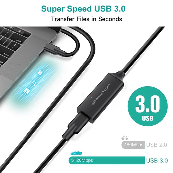 NÖRDIC aktiv 15m USB-C 3.0 SuperSpeed 5Gbps forlengelseskabel hann til hunn