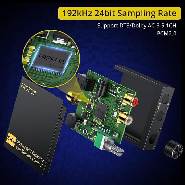 NÖRDIC Digital 5.1CH Koaksial/Toslink til Analog DAC 192Khz DTS Dolby AC3