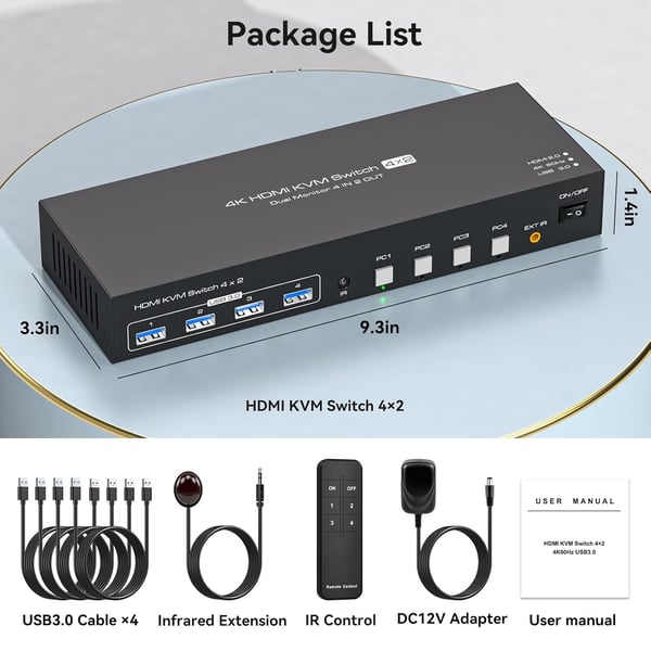 NÖRDIC KVM-svitsj 4 til 2 HDMI 4K 60Hz USB 3.0