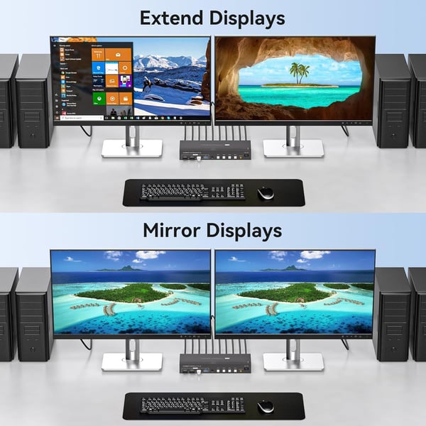NÖRDIC KVM-svitsj 4 til 2 DP + HDMI 4K60Hz USB3.0