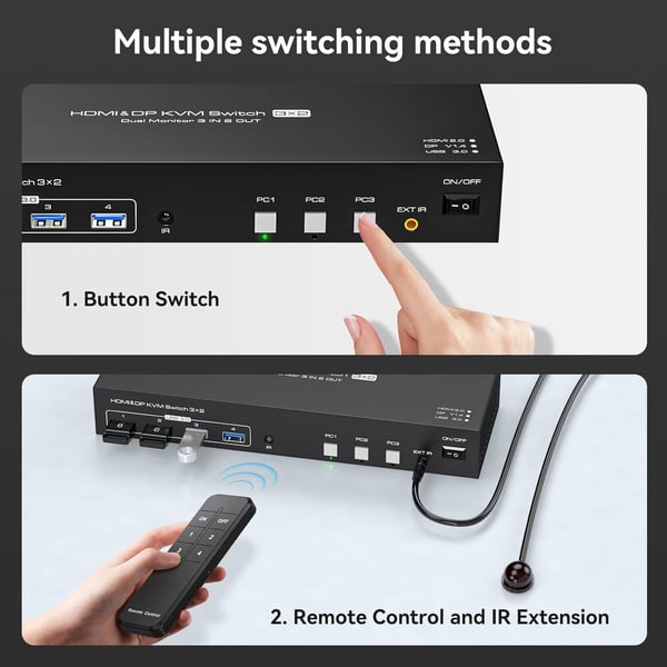NÖRDIC KVM-svitsj 3 til 2 8K60Hz DP 1.4 HDMI 2.0 KVM USB 3.0