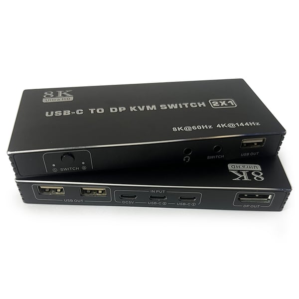 NÖRDIC USB-C KVM-switch 2 til 1 DP 8K60Hz 4K144Hz 3xUSB 1x3.5mm