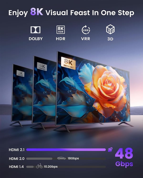 NÖRDIC HDMI 2.1 -svitsj 2 til 1 8K60Hz 4K@120Hz med fjernkontroll, aluminium