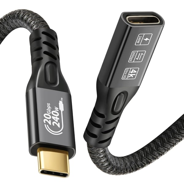 NÖRDIC 2m USB3.2 Gen2 20Gbps USB-C–C nylonpunottu jatkokaapeli, Power Delivery 240W 4K60Hz