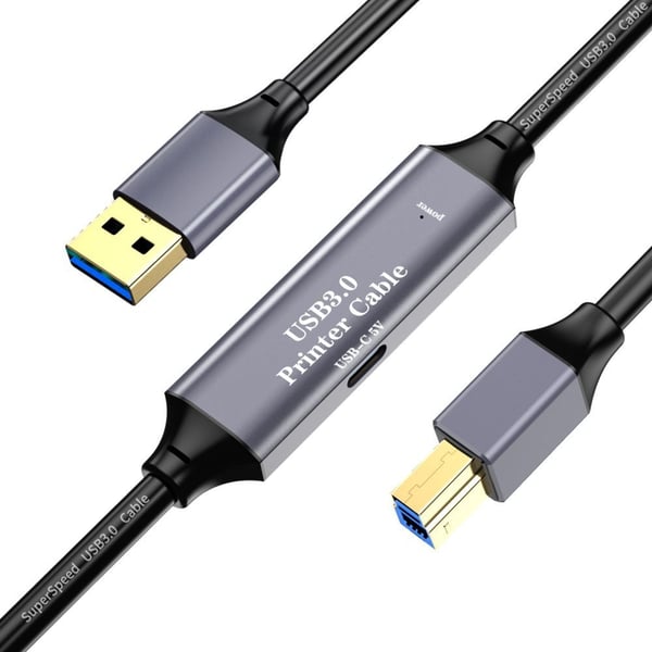 NÖRDIC USB 3.0 Aktiv Skriverkabel - 5m USB A til USB B 3.0 Kompatibel med skriver, konferansekamera, dokkingstasjon, harddisk og mer