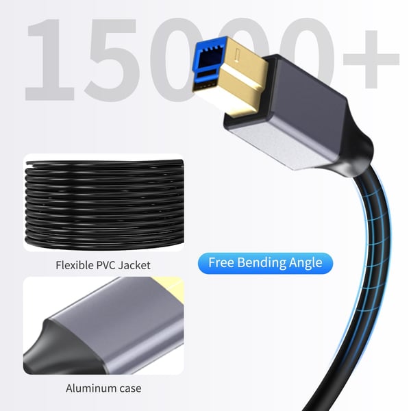 NÖRDIC USB 3.0 Aktiv Skriverkabel - 10m USB A til USB B 3.0 Kompatibel med skriver, konferansekamera, dokkingstasjon, harddisk og mer