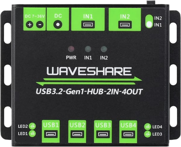 Teollinen USB HUB kahdelle tietokoneelle neljään USB 3.2-porttiin, vaihdettava, asennettava, yhteensopiva Windows Linux Mac
