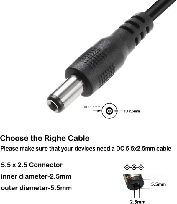 NÖRDIC 1 m USB-A kabel til DC 5.5×2.5 mm 2A