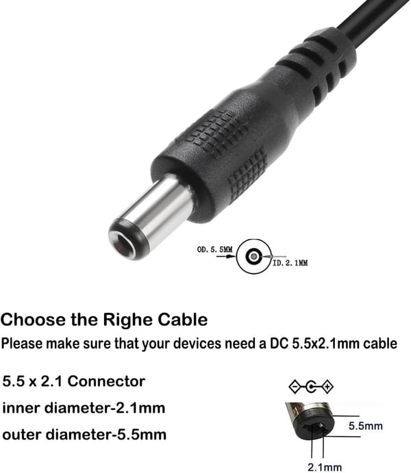 NÖRDIC 1m USB-A kaapeli DC 5.5x2.1mm 2A