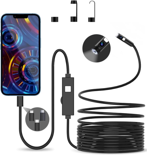 NÖRDIC Endoskooppikamera kaksoislinssillä matkapuhelimeen valolla, 1080P HD, 8 LED-valoa, vedenpitävä IP67, ei WiFi-yhteyttä vaadita, Android ja iOS