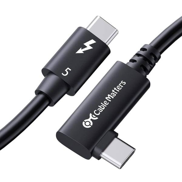 Cable Matters Intel Certificeret 80G Thunderbolt 5 Kabel med vinkelstik 240W opladningseffekt - 0,8m, Kompatibel med Thunderbolt 4, USB4 og USB-C, Sor