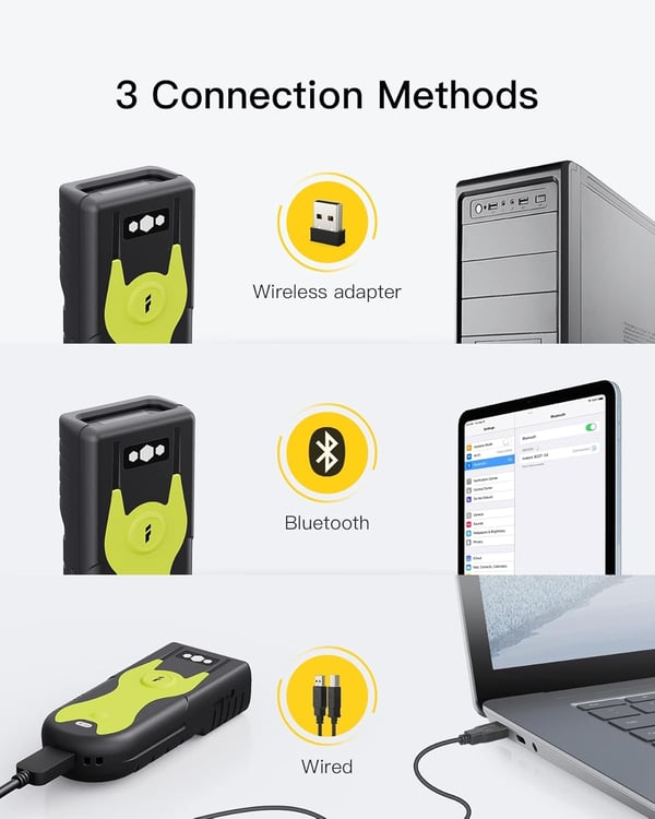 Bluetooth 2D Stregkodescanner med 2,4 GHz USB-adapter, Plug and Play