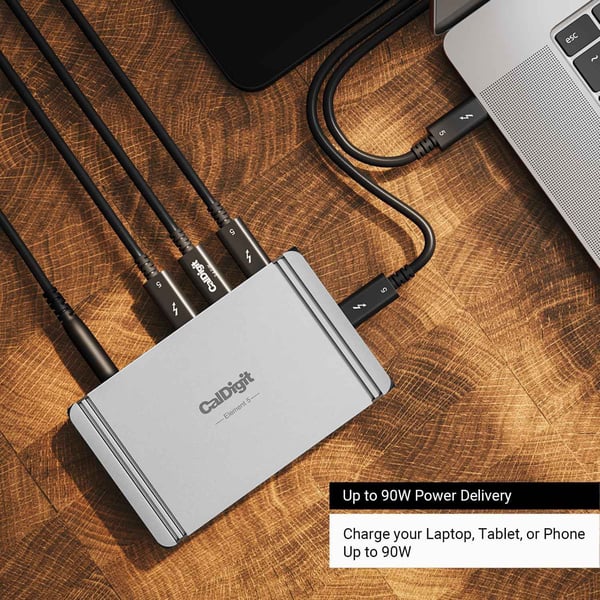 CalDigit E5 Thunderbolt 5 Element 5 Hub 9-porter 4x Thunderbolt 5/USB4 v2-porter 3x USB-A & 2x USB-C 10G, Single 8K, Dual 6K/8K, Dual 4K@240Hz, 90W