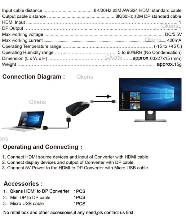 NÖRDIC HDMI til DP konverter 8K30Hz