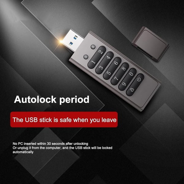 NÖRDIC Sikkert krypteret USB-drev med adgangskodebeskyttelse og lås, AES-256-bit, USB 3.0 til personlig beskyttelse, 512 GB