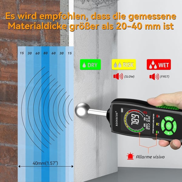 NÖRDIC Fuktmåler med innebygd lampe for fuktmåling i tre, vegger, tak, gulv og bobiler