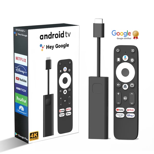 Google-sertifisert TV-stick 4K HDR Android TV 14 WiFi Play Store-støtte for Netflix, YouTube, Disney+