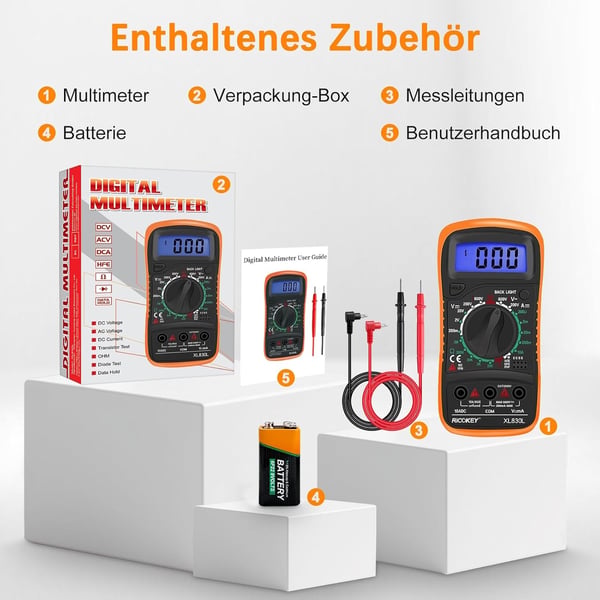 Digitalt multimeter voltmeter batteritester spenningstester kontinuitetstester ohm volt ampere meter AC/DC spenning strøm motstand diode transistor