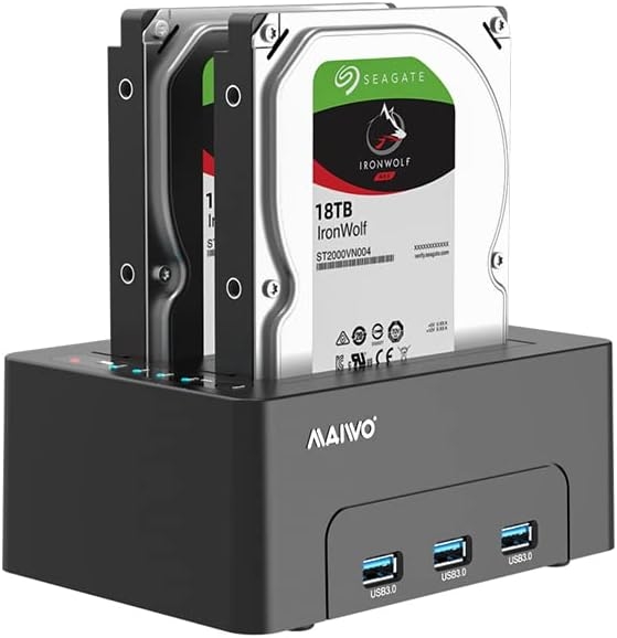 Maiwo K3082H USB 3.1 Gen1 5Gbps Docking Station for 2.5-3.5 SATA HDD SSD 2x16TB med støtte for UASP 3XUSB3.1 HUB