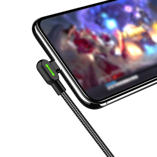 McDodo CA-5281 Vinklet USB C til vinklet USB en kabel for synkronisering og rask lading, med LED, svart, 1,2m