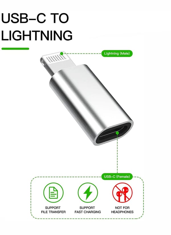 NÖRDIC 2 i 1 adaptersett USB C til lynet Kvinne og Lightning HA til USB C Ho (non-MFI) Aluminium Space Grey