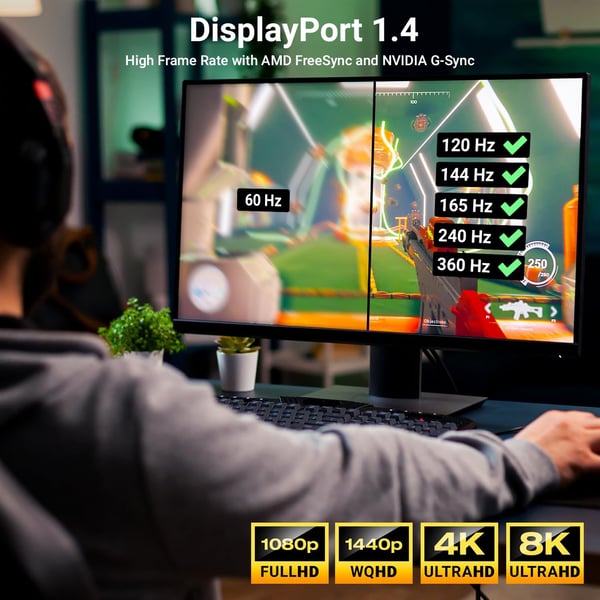 NÖRDIC 50cm DisplayPort til DisplayPort Cable Ver 1.4 UHD 8K i 60Hz 32.4gbps 10-bit HDR Double Screen Pure Copper 99.99%